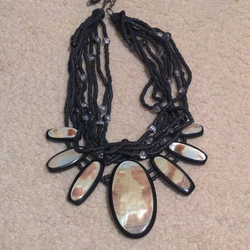 Vintage MONIES GERDA LYNGGAARD Coconut Shell Abalone Inlay Necklace